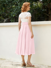 Cap Sleeves Chiffon Dresses with Ivory Bodice Blushing Pink