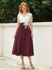 Cap Sleeves Chiffon Dresses with Ivory Bodice Cabernet