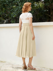 Cap Sleeves Chiffon Dresses with Ivory Bodice Champagne