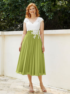 Cap Sleeves Chiffon Dresses with Ivory Bodice Clover