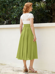 Cap Sleeves Chiffon Dresses with Ivory Bodice Clover