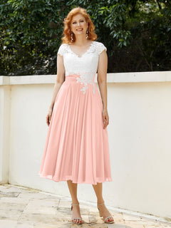 Cap Sleeves Chiffon Dresses with Ivory Bodice Coral