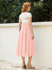 Cap Sleeves Chiffon Dresses with Ivory Bodice Coral