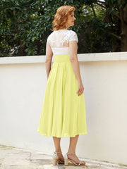 Cap Sleeves Chiffon Dresses with Ivory Bodice Daffodil