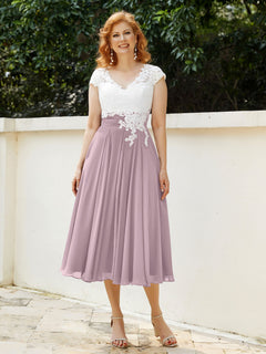 Cap Sleeves Chiffon Dresses with Ivory Bodice Dusk