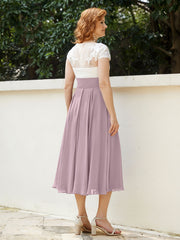 Cap Sleeves Chiffon Dresses with Ivory Bodice Dusk