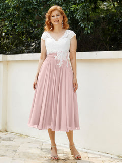 Cap Sleeves Chiffon Dresses with Ivory Bodice Dusty Rose