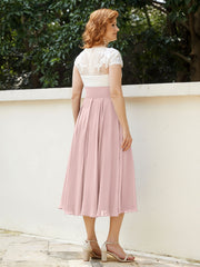 Cap Sleeves Chiffon Dresses with Ivory Bodice Dusty Rose