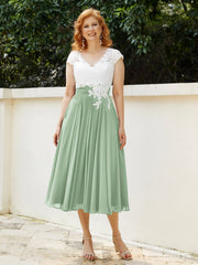 Cap Sleeves Chiffon Dresses with Ivory Bodice Dusty Sage Plus Size