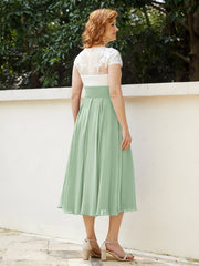 Cap Sleeves Chiffon Dresses with Ivory Bodice Dusty Sage Plus Size