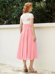 Cap Sleeves Chiffon Dresses with Ivory Bodice Flamingo
