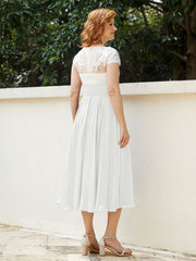 Cap Sleeves Chiffon Dresses with Ivory Bodice Ivory