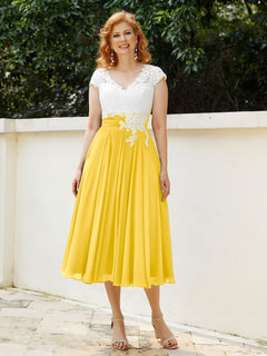 Cap Sleeves Chiffon Dresses with Ivory Bodice Marigold