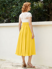 Cap Sleeves Chiffon Dresses with Ivory Bodice Marigold