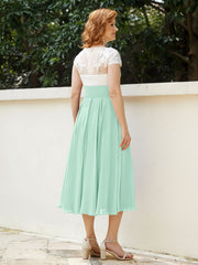 Cap Sleeves Chiffon Dresses with Ivory Bodice Mint Green