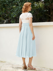 Cap Sleeves Chiffon Dresses with Ivory Bodice Mist