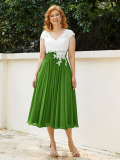 Cap Sleeves Chiffon Dresses with Ivory Bodice Moss