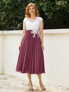 Cap Sleeves Chiffon Dresses with Ivory Bodice Mulberry