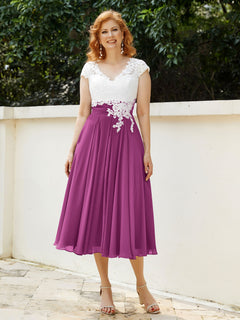 Cap Sleeves Chiffon Dresses with Ivory Bodice Orchid