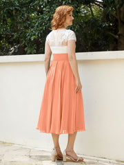 Cap Sleeves Chiffon Dresses with Ivory Bodice Papaya