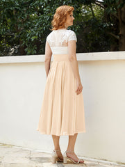 Cap Sleeves Chiffon Dresses with Ivory Bodice Peach