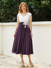 Cap Sleeves Chiffon Dresses with Ivory Bodice Plum