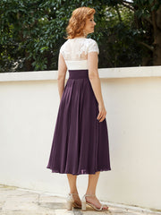 Cap Sleeves Chiffon Dresses with Ivory Bodice Plum