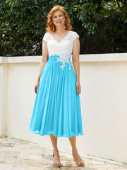 Cap Sleeves Chiffon Dresses with Ivory Bodice Pool