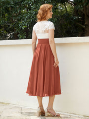 Cap Sleeves Chiffon Dresses with Ivory Bodice Rust