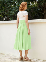 Cap Sleeves Chiffon Dresses with Ivory Bodice Sage