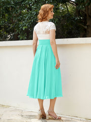 Cap Sleeves Chiffon Dresses with Ivory Bodice Spa