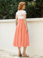 Cap Sleeves Chiffon Dresses with Ivory Bodice Sunset