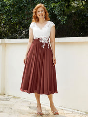Cap Sleeves Chiffon Dresses with Ivory Bodice Terracotta
