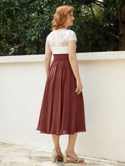 Cap Sleeves Chiffon Dresses with Ivory Bodice Terracotta