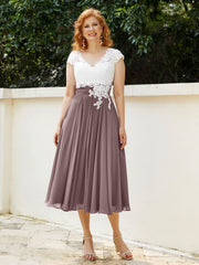 Cap Sleeves Chiffon Dresses with Ivory Bodice Vintage Mauve