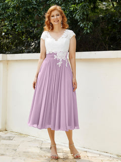 Cap Sleeves Chiffon Dresses with Ivory Bodice Wisteria