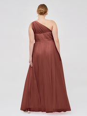 One Shoulder Tulle Long Bridesmaid Dresses Terracotta
