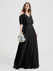 Spaghetti Strap Dresses with Flutter Sleeves Black