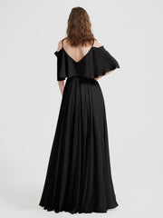 Spaghetti Strap Dresses with Flutter Sleeves Black