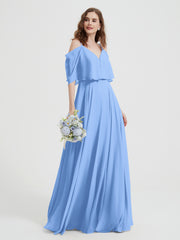 Spaghetti Strap Dresses with Flutter Sleeves Blue