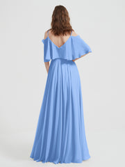 Spaghetti Strap Dresses with Flutter Sleeves Blue