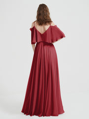 Spaghetti Strap Dresses with Flutter Sleeves Burgundy
