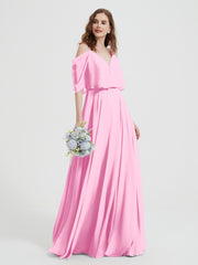 Spaghetti Strap Dresses with Flutter Sleeves Candy Pink