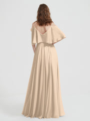 Spaghetti Strap Dresses with Flutter Sleeves Champagne