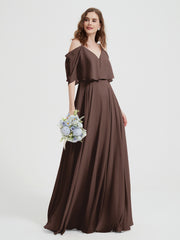 Spaghetti Strap Dresses with Flutter Sleeves Chocolate