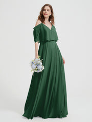 Spaghetti Strap Dresses with Flutter Sleeves Dark Green