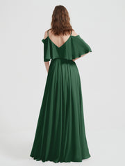 Spaghetti Strap Dresses with Flutter Sleeves Dark Green