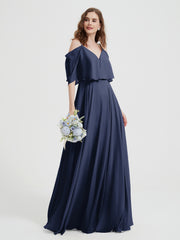 Spaghetti Strap Dresses with Flutter Sleeves Dark Navy