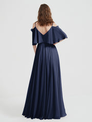 Spaghetti Strap Dresses with Flutter Sleeves Dark Navy