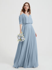 Spaghetti Strap Dresses with Flutter Sleeves Dusty Blue